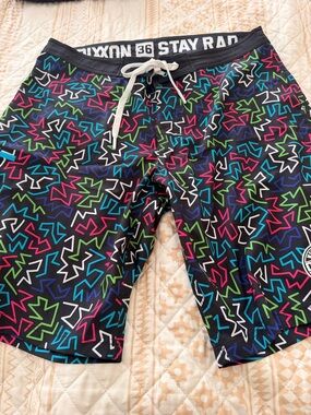 DIXXON Black Swim Shorts with Neon Geo Print